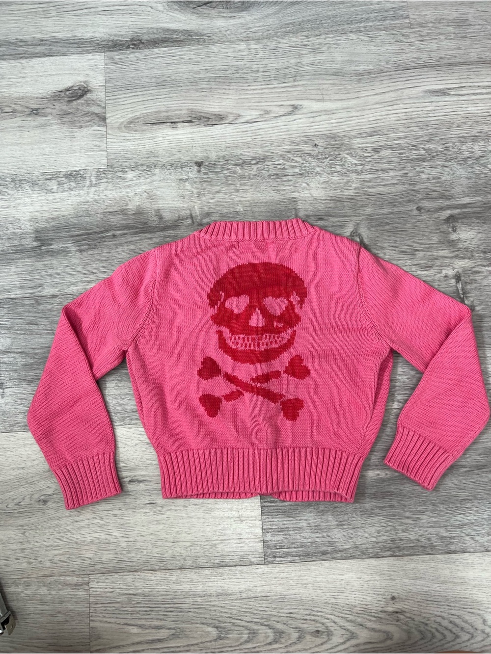 RARE Vintage Betsey Johnson Pink Skull Crossbones Cardigan S/P